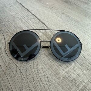 Fendi Round Black Sunglasses with Double Bridge